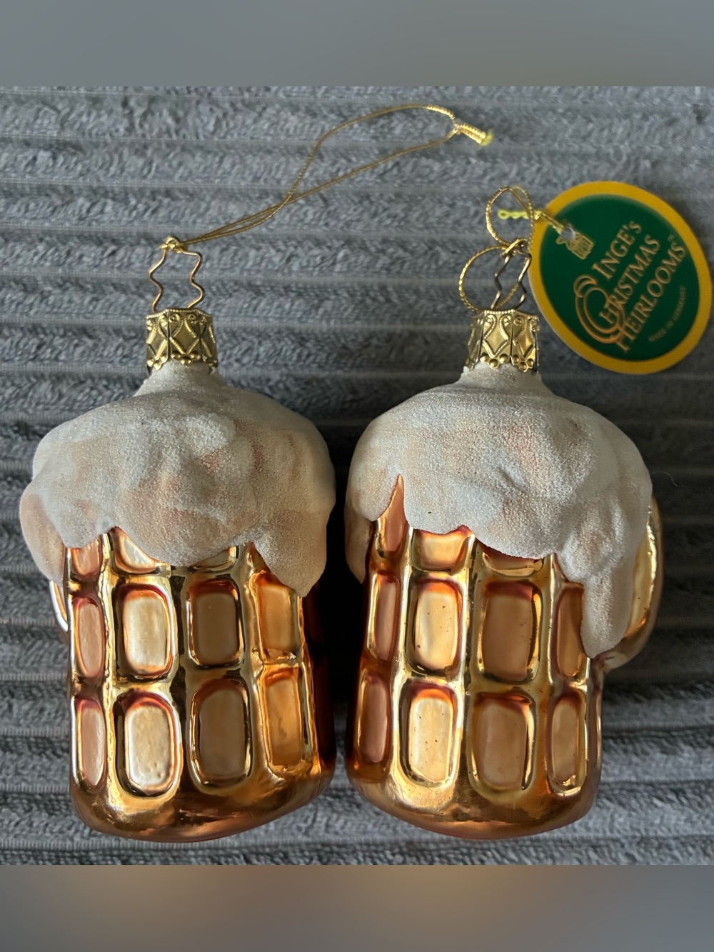 Lot of 2 VTG Germany Ingle’s Christmas Heirloom Glass Beer Mug Ornaments